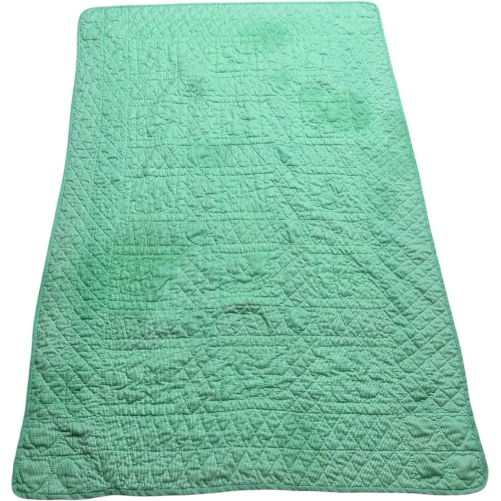 Hand Embroidered Hand Quilted 15 Squares Animals Pink Green Gingham 67‎ X 44